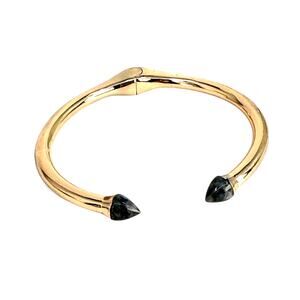 Slate Porter Hinge Cuff Bracelet Gold over Brass with Larvikite Rocksbox